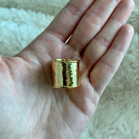 14K Gold Plate Wide Open Hammered Ring - Picture 4 of 13